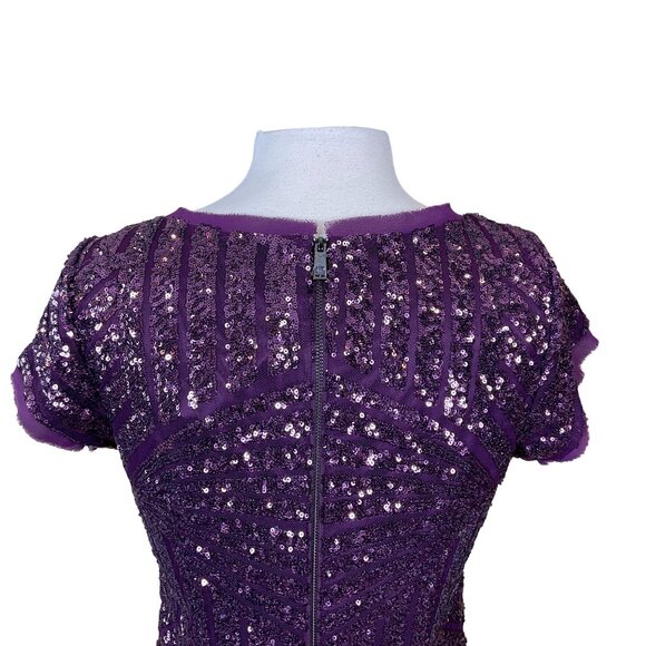 Vince Camuto Cap Sleeve Burgundy Purple Chevron Sequined Shift Dress Sz 10 NWT - Picture 8 of 11